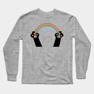 Rainbow in Black Animal Paws Long Sleeve T-Shirt